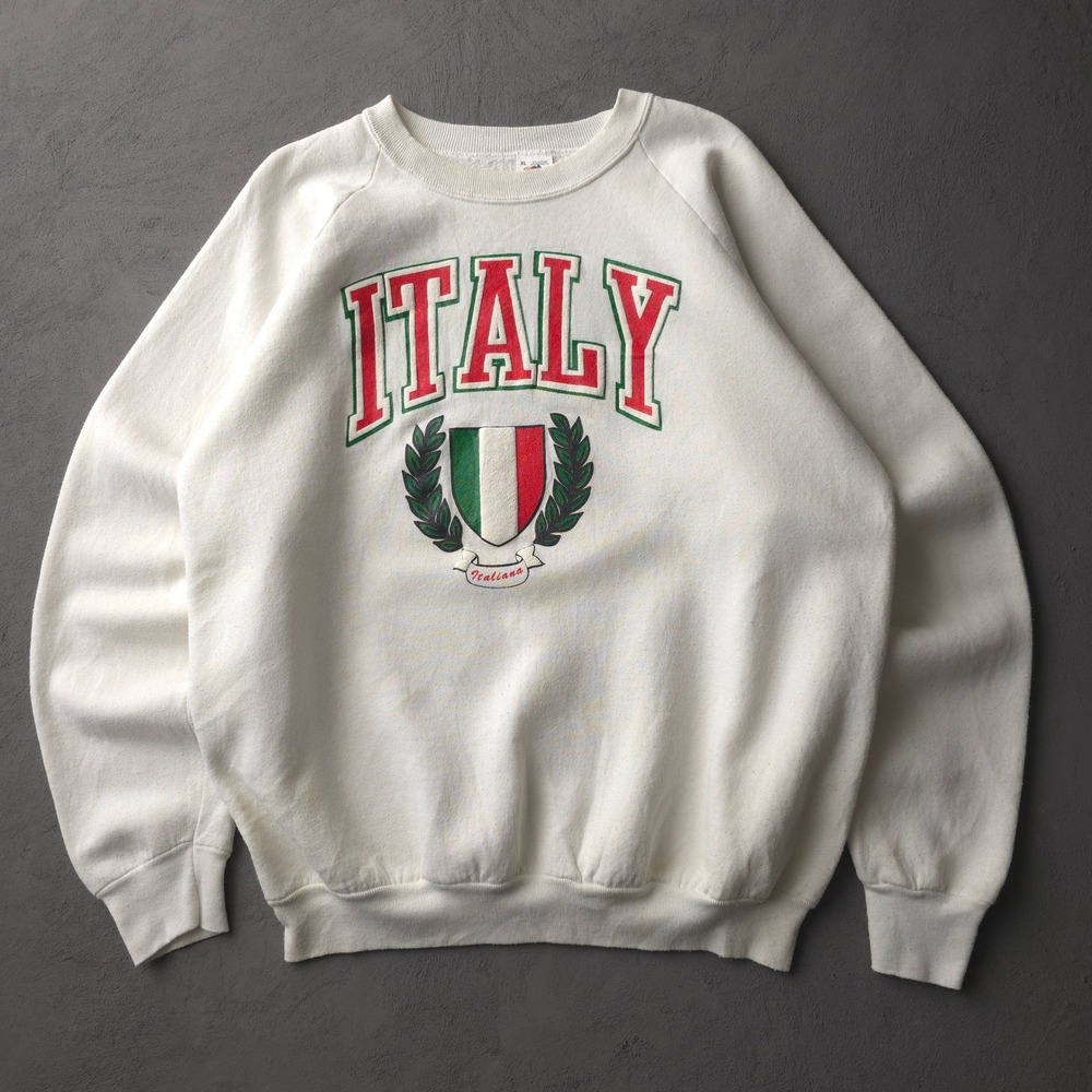 Vintage 90s Fruit of the Loom White Sweatshirt XL Italy Italiana Graphic